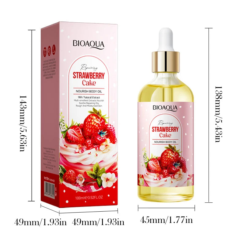 Fruity Strawberry Cake Body Oil 100ml Soothing Smoothing Body Massage Oil Moisturizing Improve Rough Dry Skin Daily Body Care