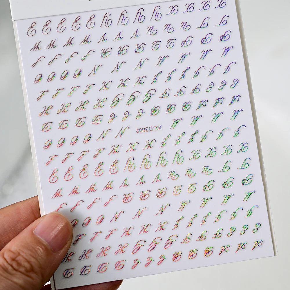 1pc Gold Silver English Letter Nail Sticker Black Laser 3D Alphabet Self Adhesive Decal English Words DIY Slider Manicure Decor