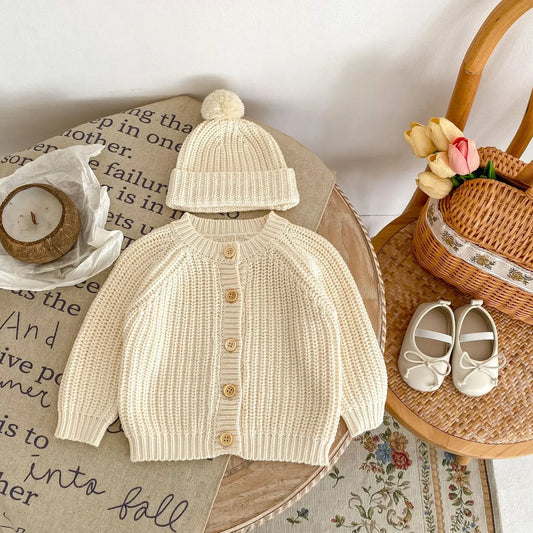 6963 Baby Sweater Coat Spring Autumn Solid Color Beige Knitted Girl's Sweater Long-sleeved Coat 0-3Year Kid's Cardigan Sweater