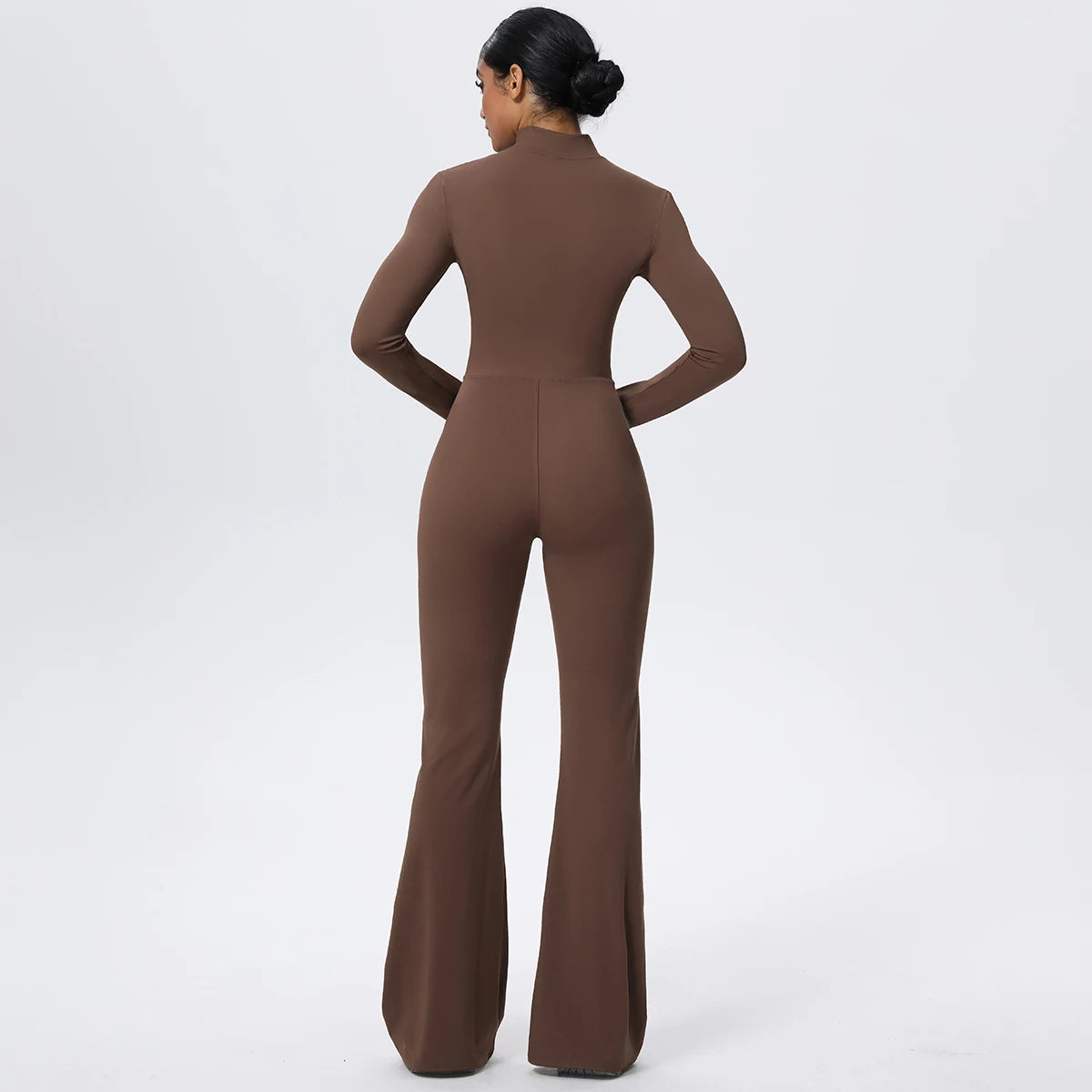 Woman's Fitness Yoga Bodysuit Solid Color Yoga Zipper Long Sleeves Trousers Gym High Strength Exercise Sports Bodysuit Leggings