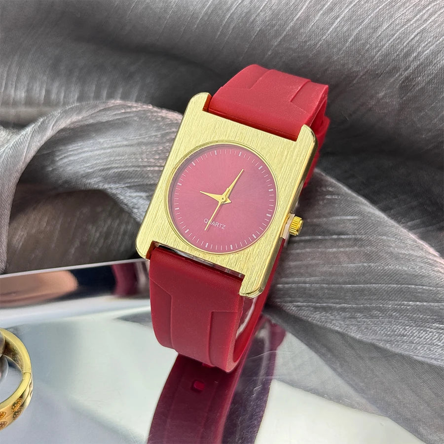 New Square Dopamine Color Women’s Watch – Silicone Strap