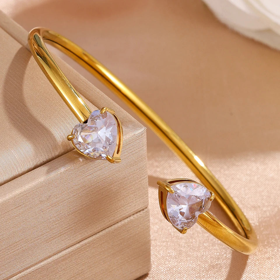 ZAKOL 4/1pcs Fashion Stainless Steel Sackable Bracelets Shiny Heart-shaped Zircon Embellished Bracelet Bangles Charm Jewelry Gif