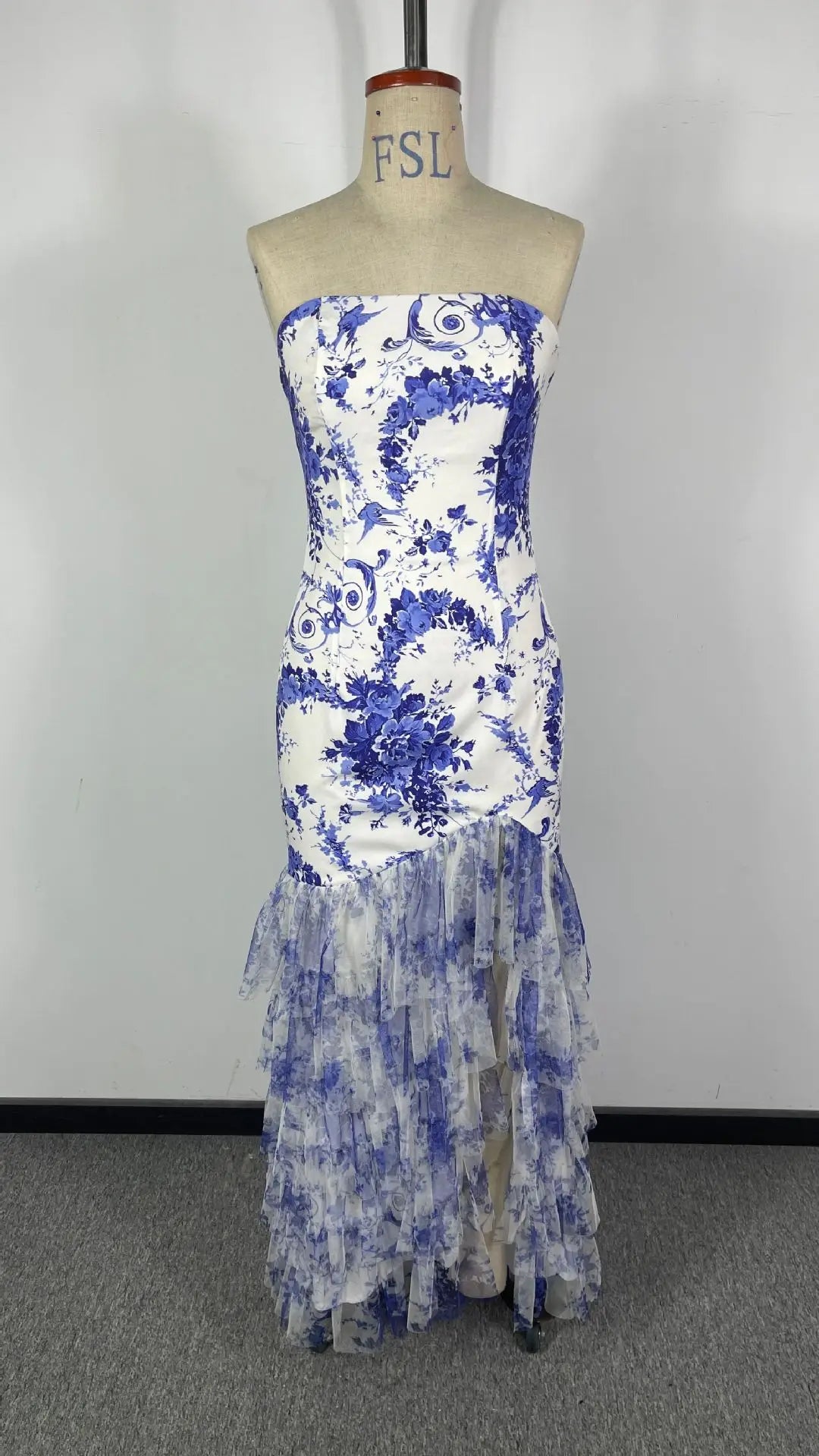 BKLD 2026 Spring Summer New Women Clothing Fashion Printed Sexy Strapless Dress Split Elegant Evening Party Long Dresses