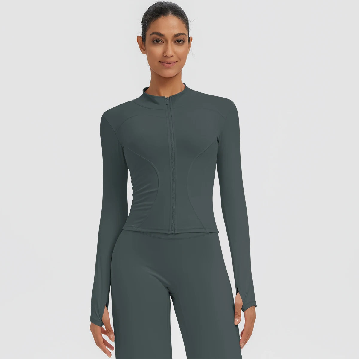 New Women's Stand-Up Collar Yoga Jacket Summer Fitness Sports Solid Color Workout Top Yoga Zipper Long Sleeves Sports Top Coat