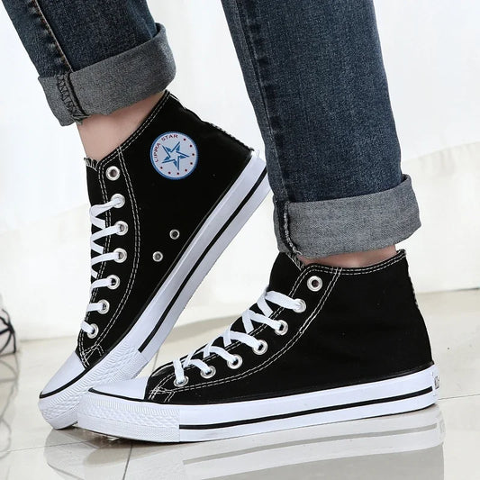 Men’s High-Top Canvas Sneakers – Lace-Up Flat Sole Shoes (A18-B6638)