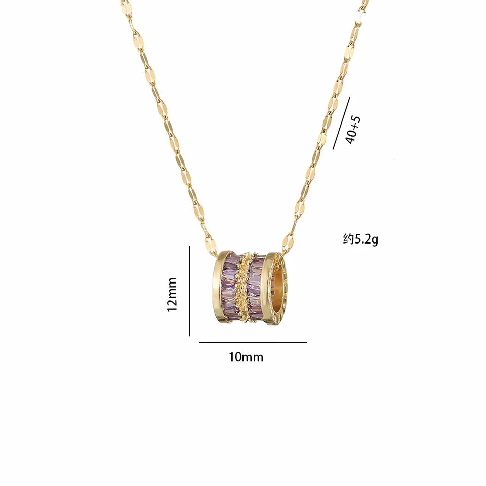 ZAKOL Y2K Stainless Steel Round Pendant Necklace For Women Girls Korea Style Beautiful Gold Color Metal Crystal Jewelry On Neck