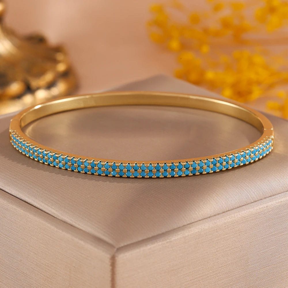 ZAKOL New 4 Styles Bule Turquoise Zircon Inlaid Bracelet Bangles for Women Ffashion Open Buckle Bracelets Stacking Jewelry