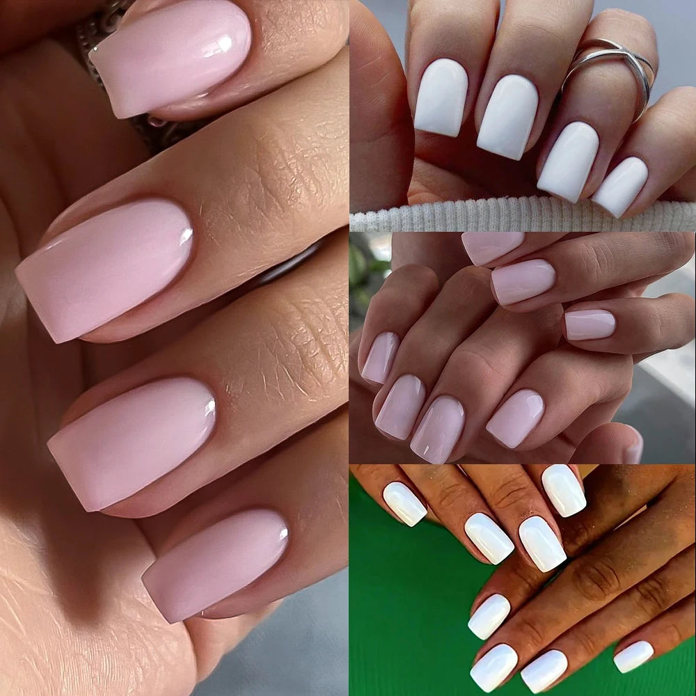 100/120Pcs Pink White Medium Square False Nails Acrylic Full Cover Ballerina Fake Nails DIY Manicure Extension Press On Nails