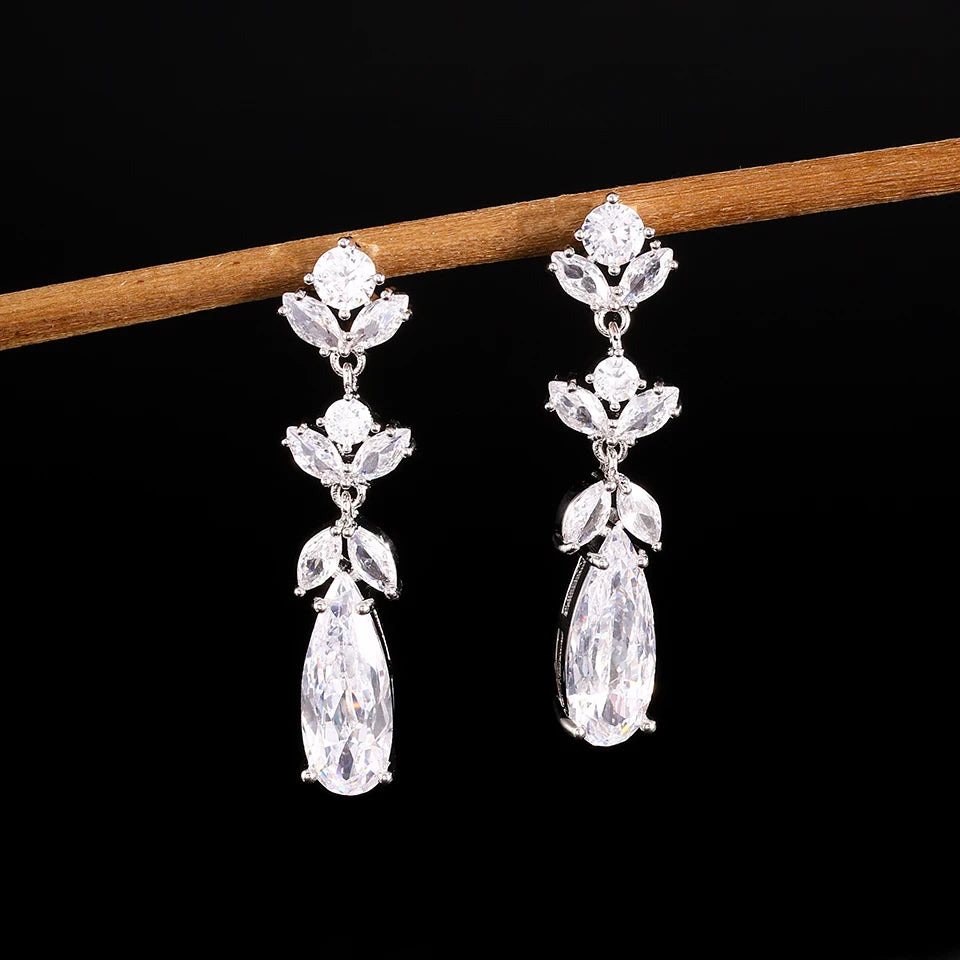 ZAKOL 9 Types Long Teardrop Shaped Cubic Zirconia Dangle Earrings for Women Gorgeous Sparkling CZ Bridal Earrings Jewelry Gifts