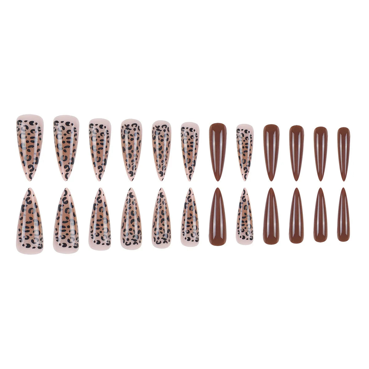 24Pcs Brown Leopard Print Pattern False Nails Press on Long Stiletto Acrylic Manicure Detachable Spice Cool Nails Set for Women