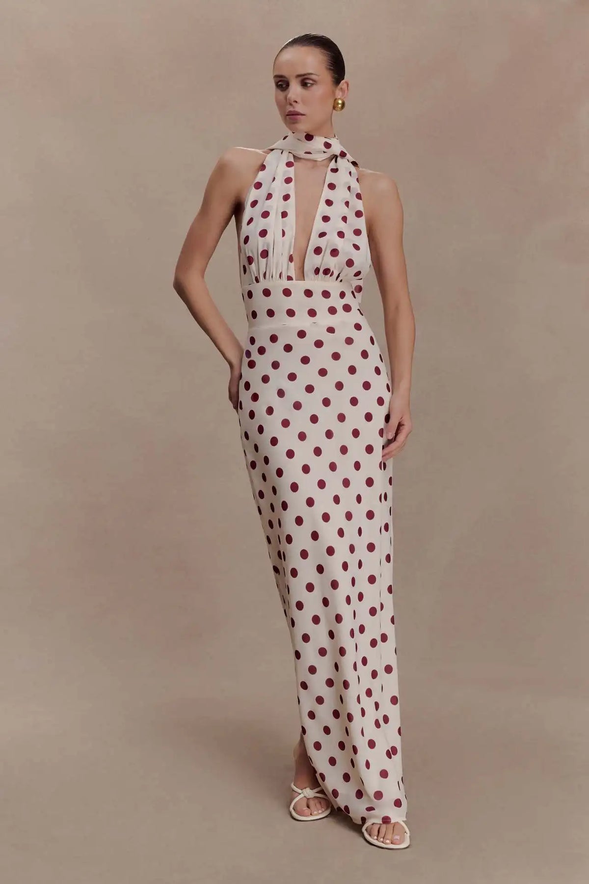 Women Sexy Polka Dot Halter Maxi Dress Elegant V Neck Backless Sleeveless High Waist Dresses 2026 Female Summer Party Dress