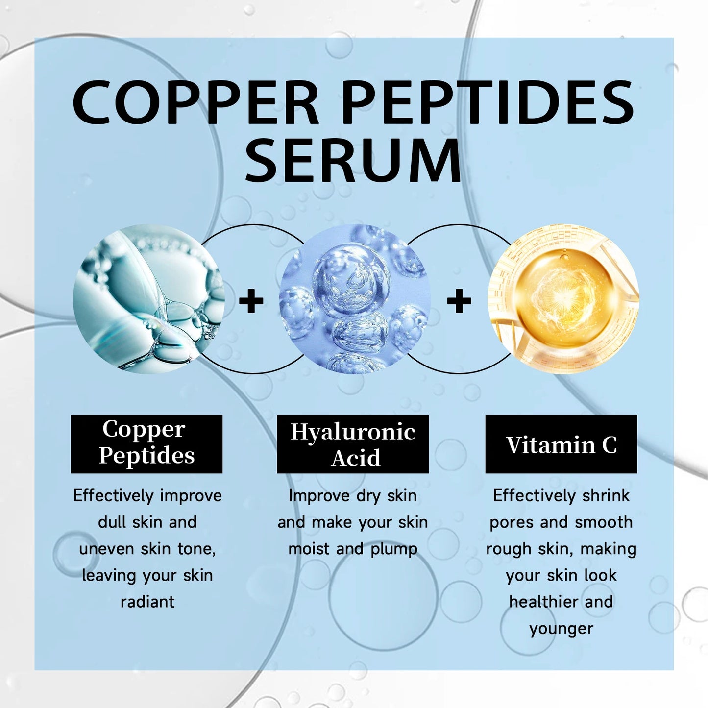 Copper Peptide Serum Fade Fine Lines Shrink Pores Skin Care Smoothing Firming Hyaluronic Acid Brightening Moisturizing Serum