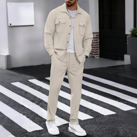 Men's Spring Autumn Casual Suit Street Style Solid Color Loose-Padded Long-Sleeved Two-Piece Set Fashionable Outerwear Suit set