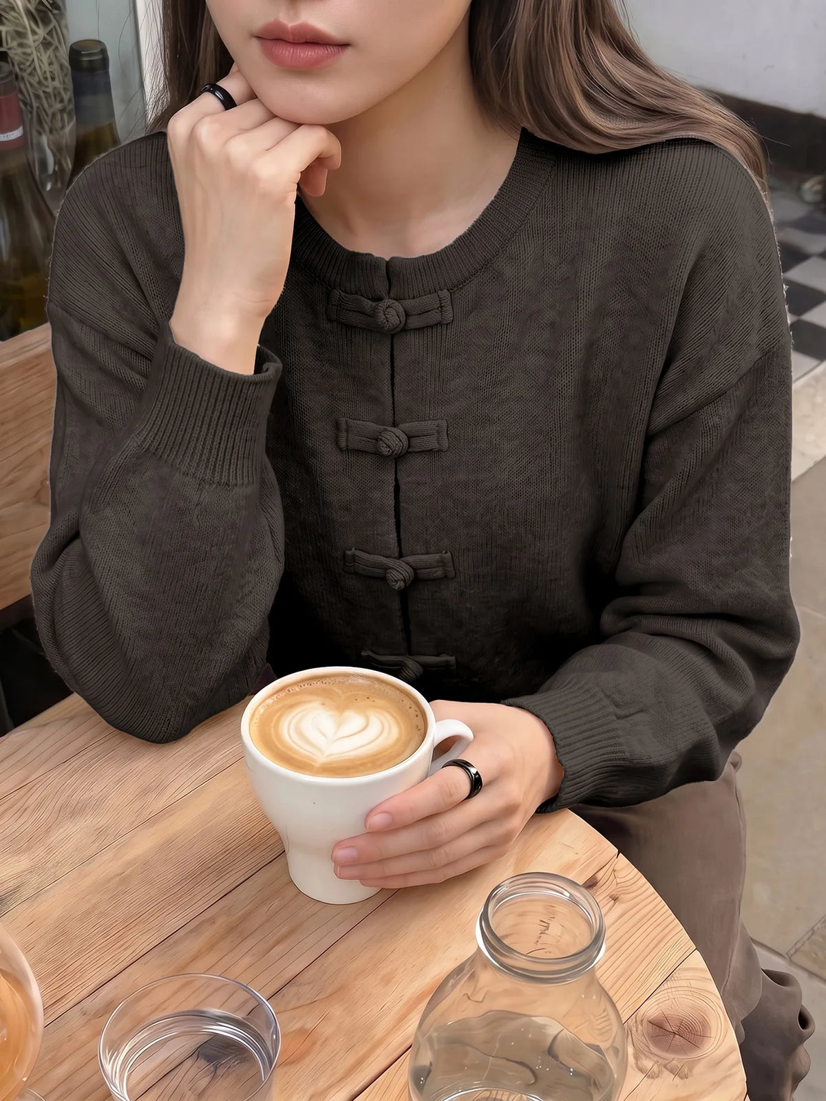 Women Vintage Knitted Sweater Causal Long Sleeve O-Neck Soft Warm Chinese Style Buckle Cardigan Female Autumn Winter Outerwear