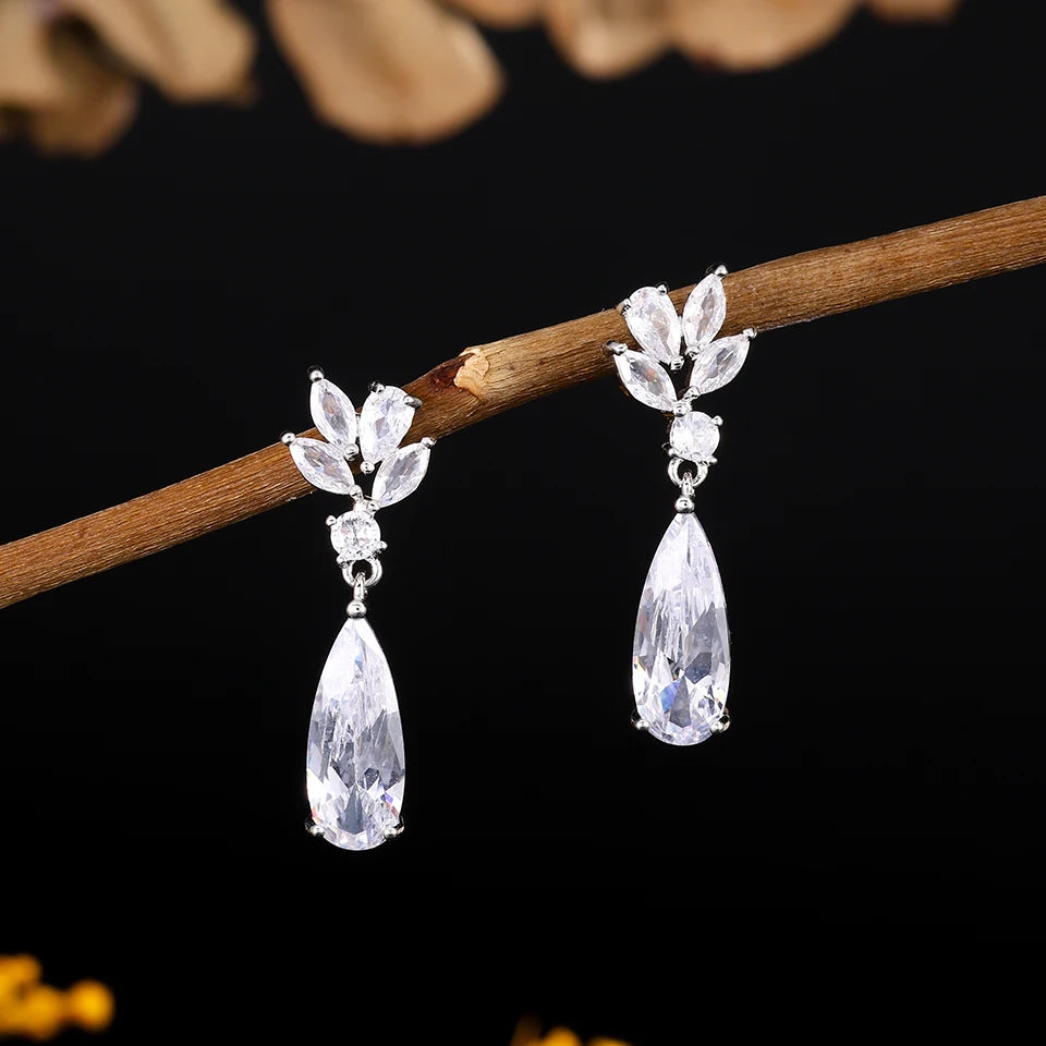 ZAKOL 9 Types Long Teardrop Shaped Cubic Zirconia Dangle Earrings for Women Gorgeous Sparkling CZ Bridal Earrings Jewelry Gifts