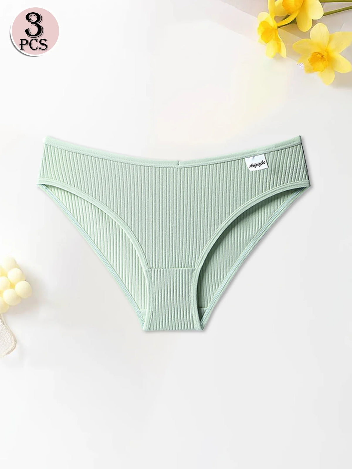 3PCS Women Cotton Panties Underwear Fresh Style Solid Color Striped Underpants Girls Comfortable Breathable Briefs Lingerie