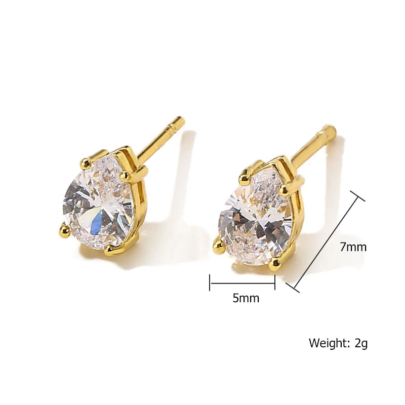 ZAKOL 6pcs/set Sliver Gold Color Shiny Clear Zircon Stud Earrings Water Drop Marquise Round CZ Ear Accessories for Women Girls