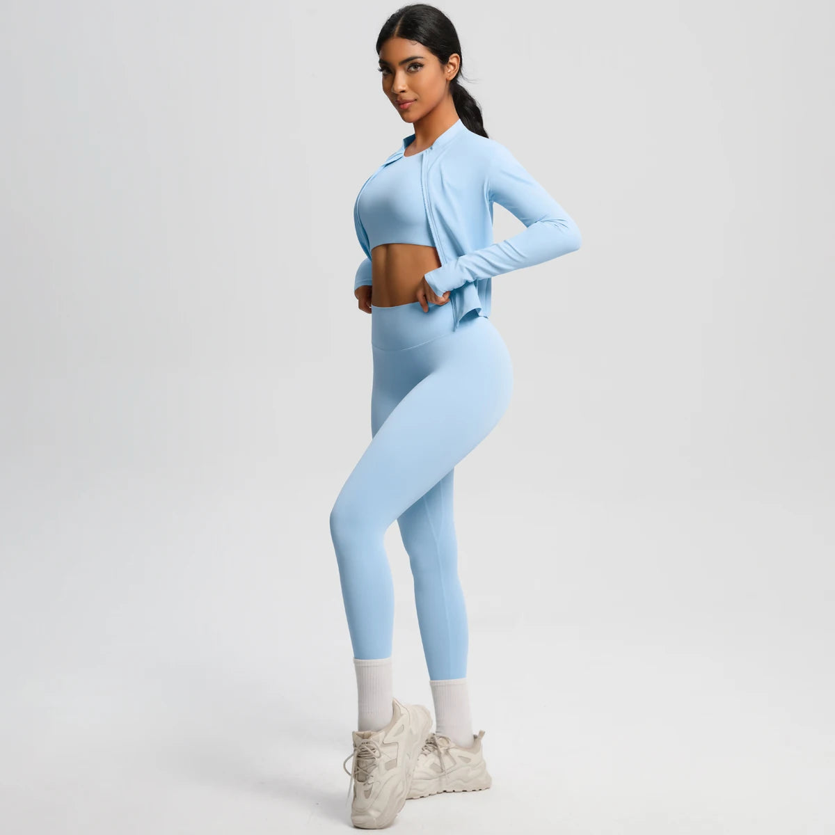 Yoga Three Piece Set for Women's Yoga Zipper Long Sleeves Sports Running Quick Drying Yoga T-shirt Push Up Female Pants Yoga Set