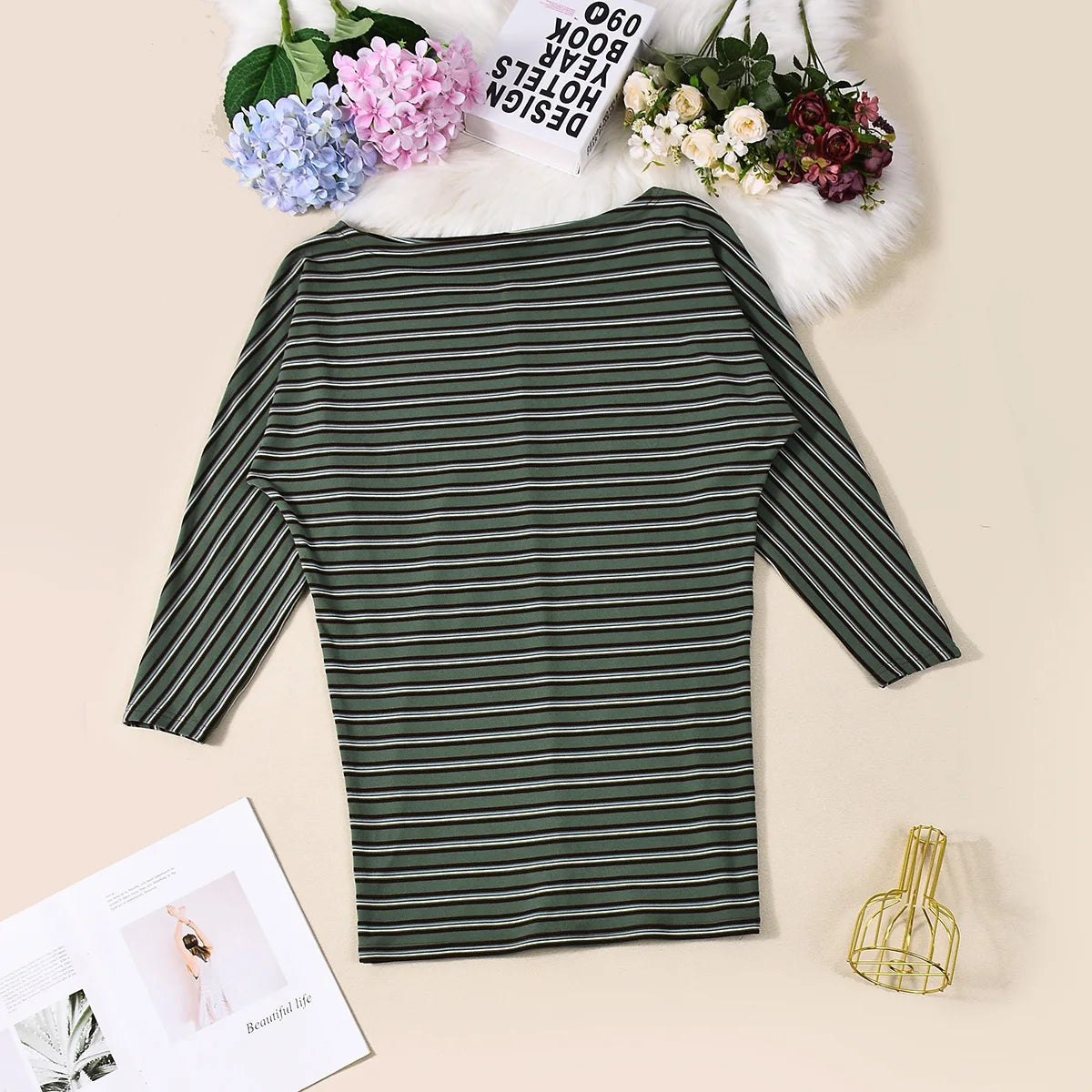 BKLD 2026 Autumn New Fashion Elastic Striped Skew Shoulder Bodycon Dress Women Clothing Printed Long Sleeve Short Dresses