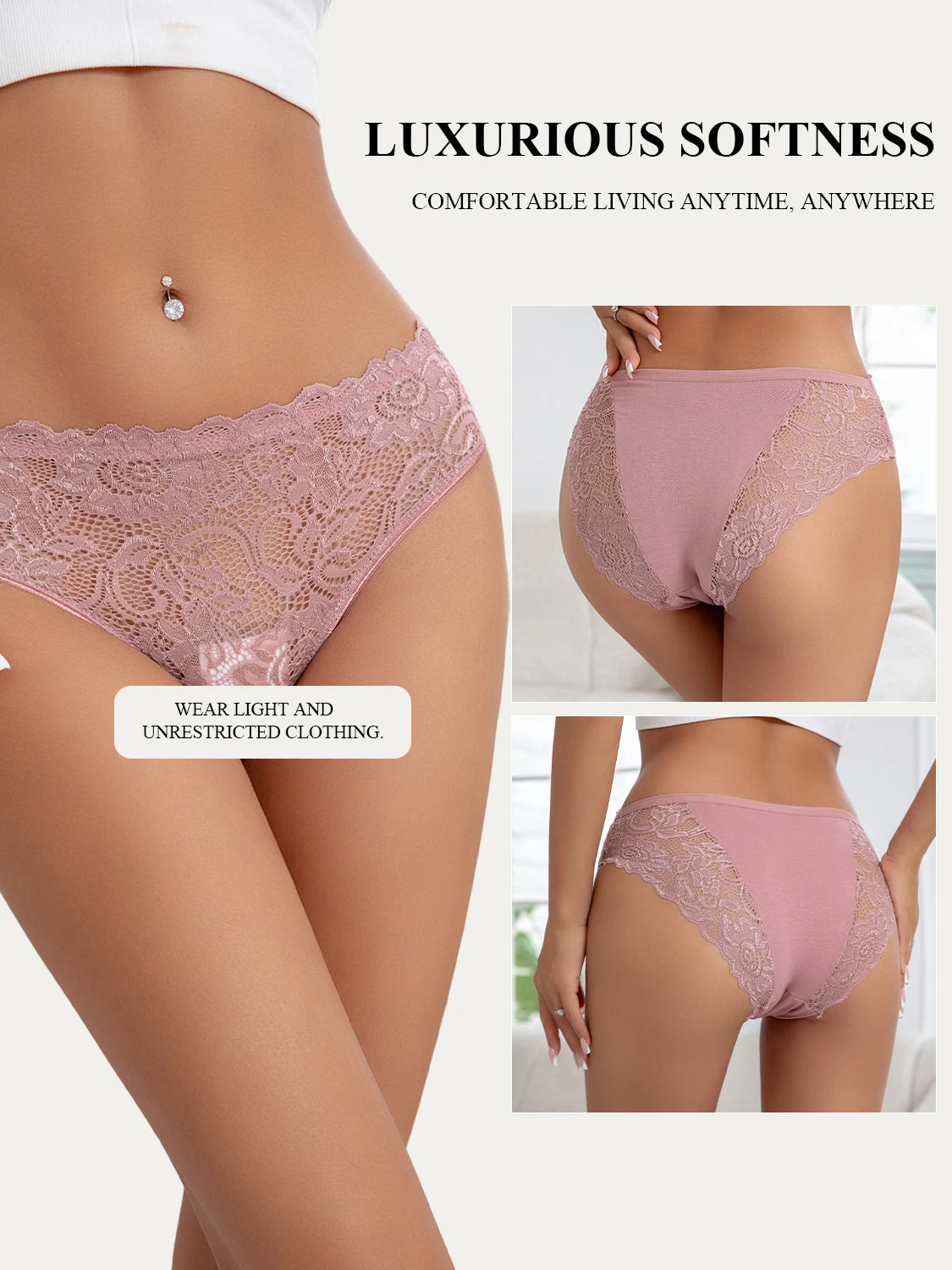 7PCS Elegant Lace Floral Underwear Solid Color Comfortable Cotton Panties Sexy Briefs Mature Female Lingerie Change Everyday