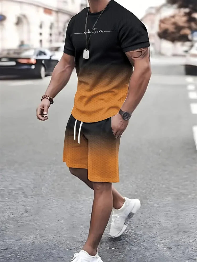 New Men's Outfit Summer Short Sleeve T Shirt Set Fashion 2 Piece Sportwear 3D Printed Casual shorts Sweatshirt Men's Tracksuit