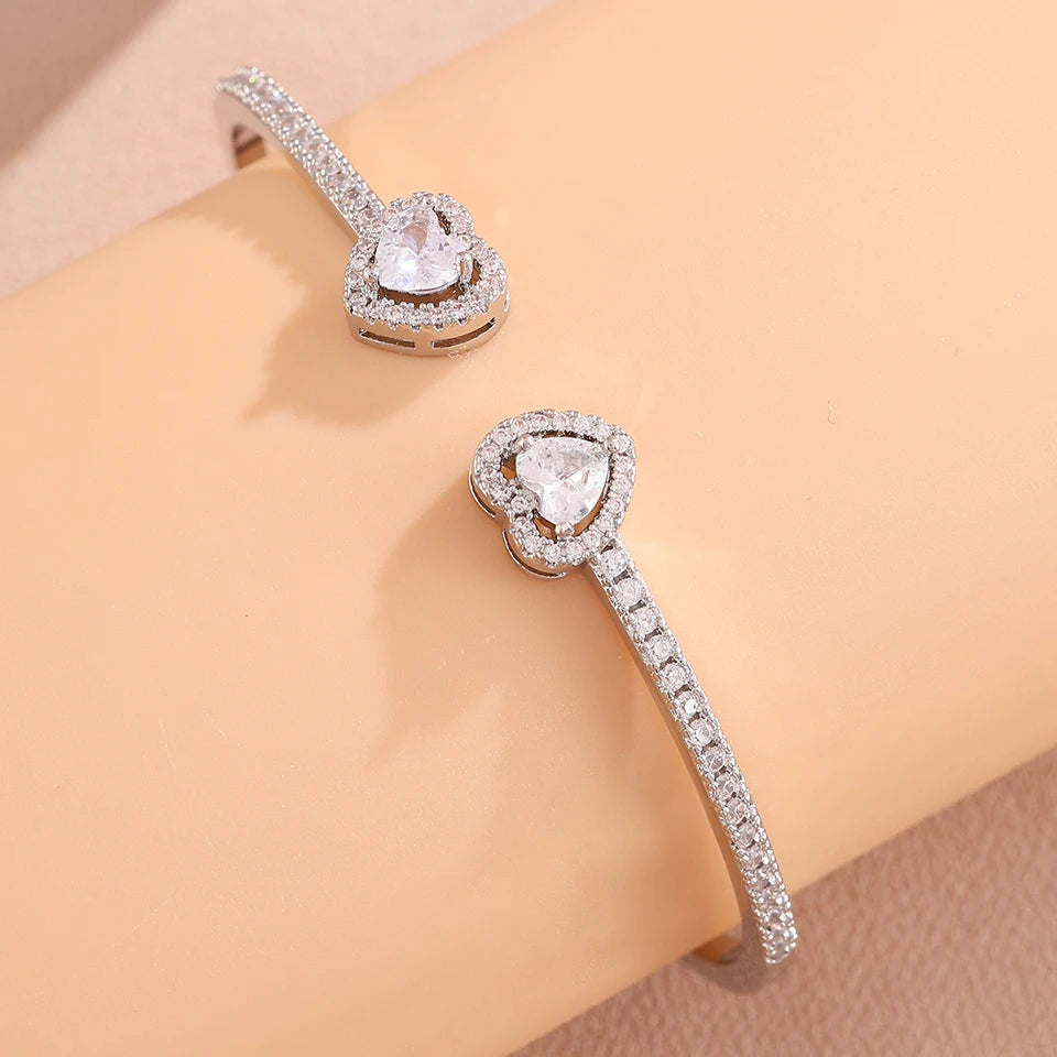 ZAKOL Luxury Shiny Zircon Hip Hop Jewelry for Men Women Trendy Punk Buling CZ Heart Open Bangle Bracelet HipHop Accessories