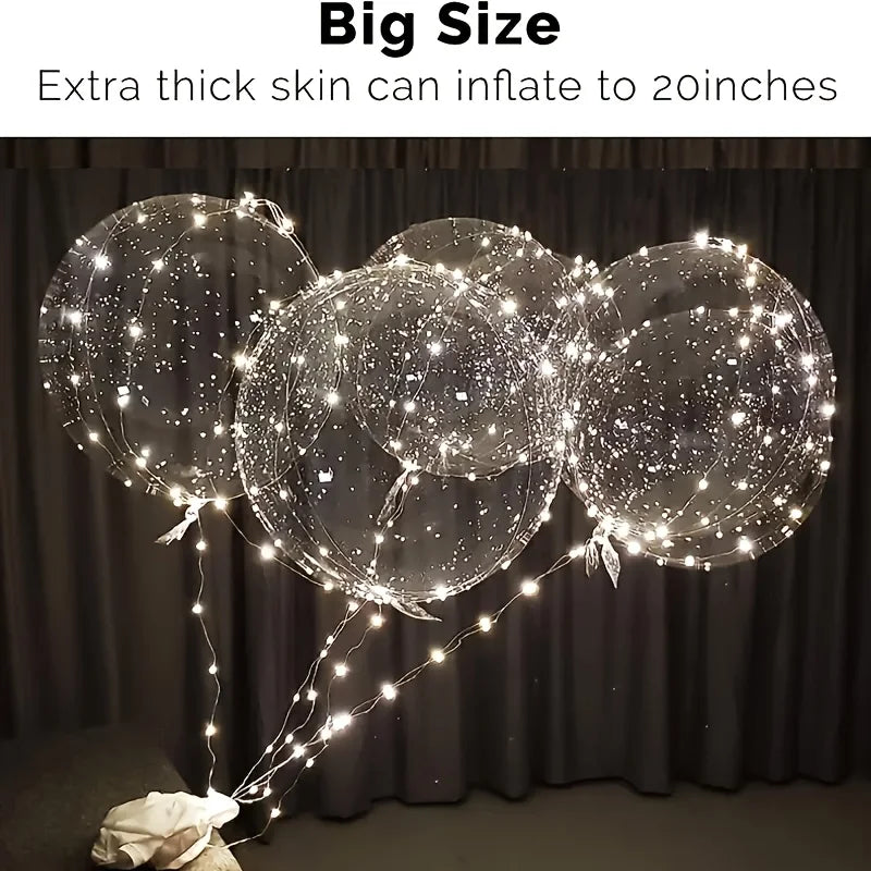 20pcs Set Bobo Balloons with LED Lights,20-Inch Transparent Bobo Balloons,for Parties,Weddings,Christmas,and Outdoor Decorations