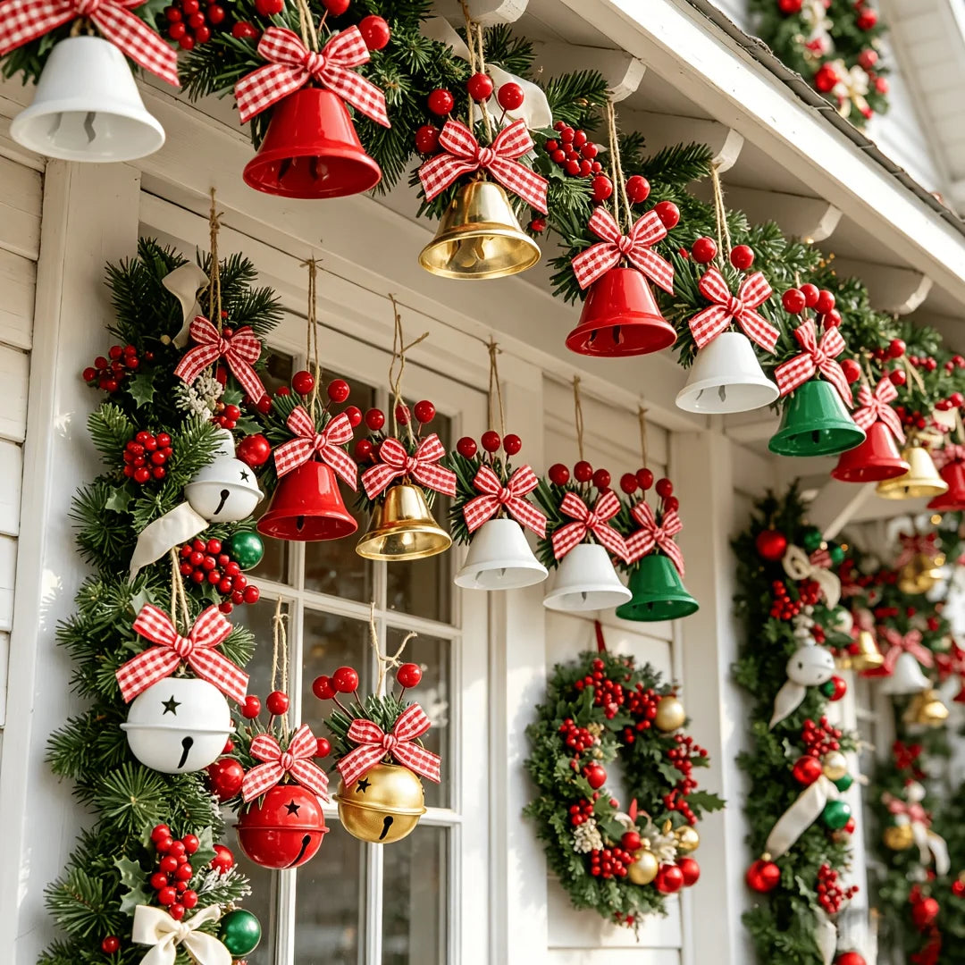 10 Pcs Christmas Bell Ornaments Red Green White Jingle Bells Hanging Decorations for Xmas Tree Wreath Gifts Party Home Decor