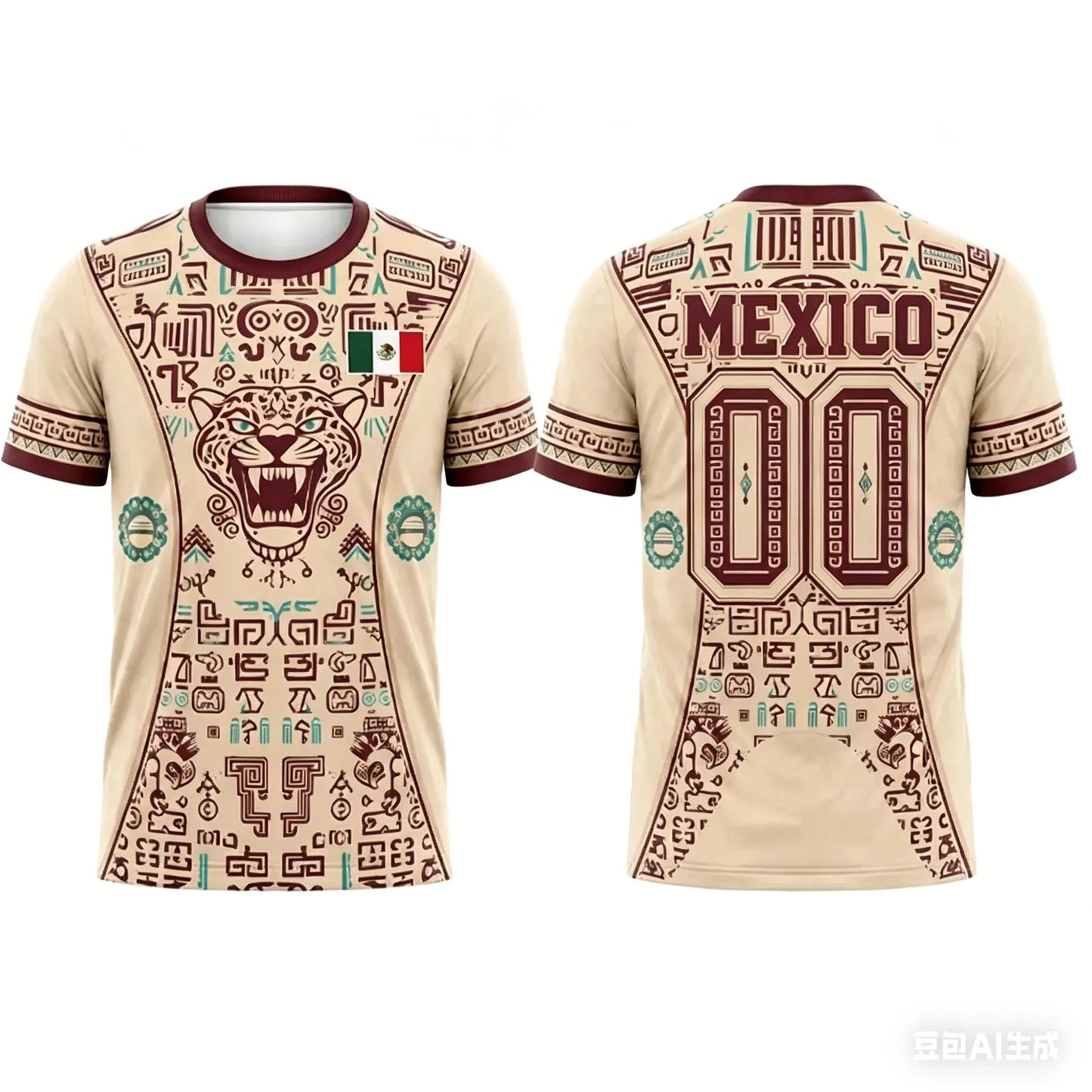 Mexico Soccer Jersey T Shirt Aztec Jaguar Print Family Style for Kids Adults Breathable Quick Dry Tee for Training Fitness