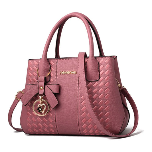 Fashion PU Leather Shoulder Bags with Pendant Large Capacity Embossed Crossbody Bag Solid Color Female Messenger Bag