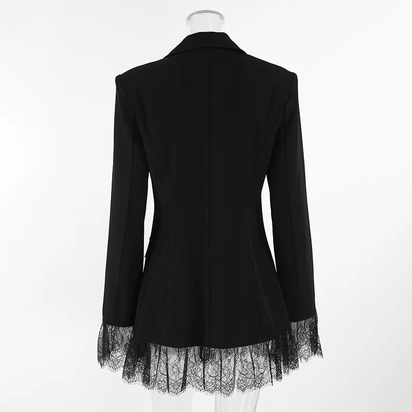 BKLD Black Blazer Dress Women Clothing 2026 Autumn Winter New Fashion Lace Patchwork Office Ladies Long Sleeve Short Dresses