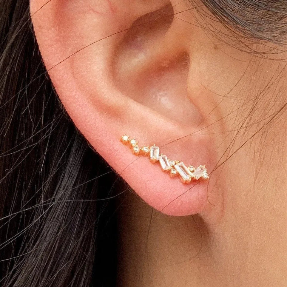 ZAKOL Simple Geometric Zirconia Climb Stud Earrings for Women Shiny Crystal CZ Bridal Wedding Jewelry Wholesale