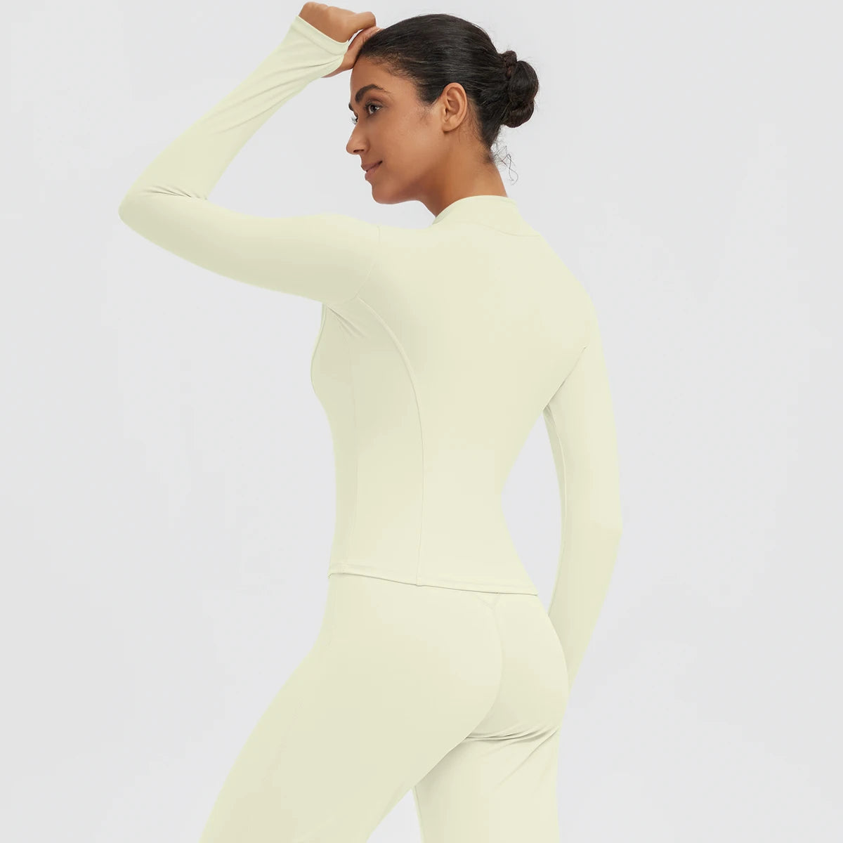 New Women's Stand-Up Collar Yoga Jacket Summer Fitness Sports Solid Color Workout Top Yoga Zipper Long Sleeves Sports Top Coat