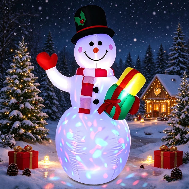 Inflatable Snowman Christmas Decor , Blow Up Snowman Holding Gift Box, Outdoor Yard Xmas Decoration, Yard, Lawn, Garden, Porch X