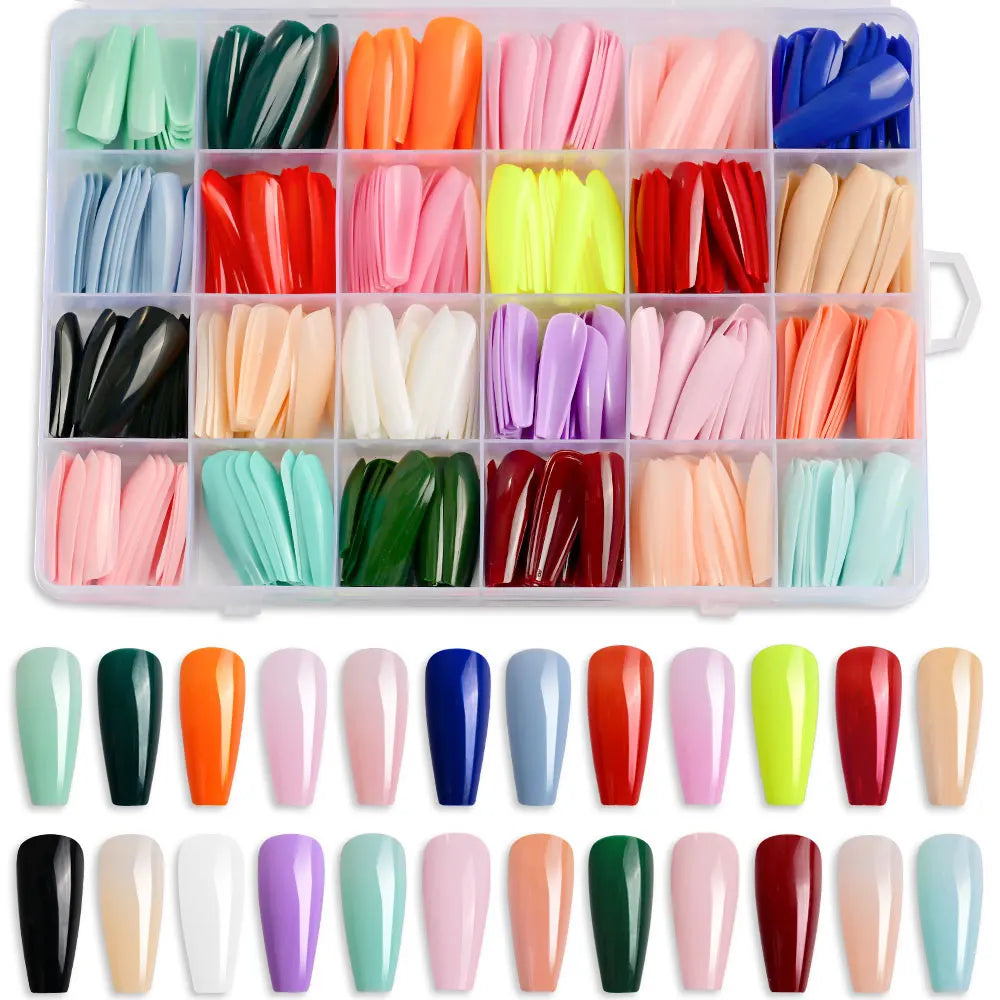 576Pcs Colorful Press on Nails Acylic Nails Tips Extension Square Ballet Full Cover Fake Nails Coffin Artificial Fingernails