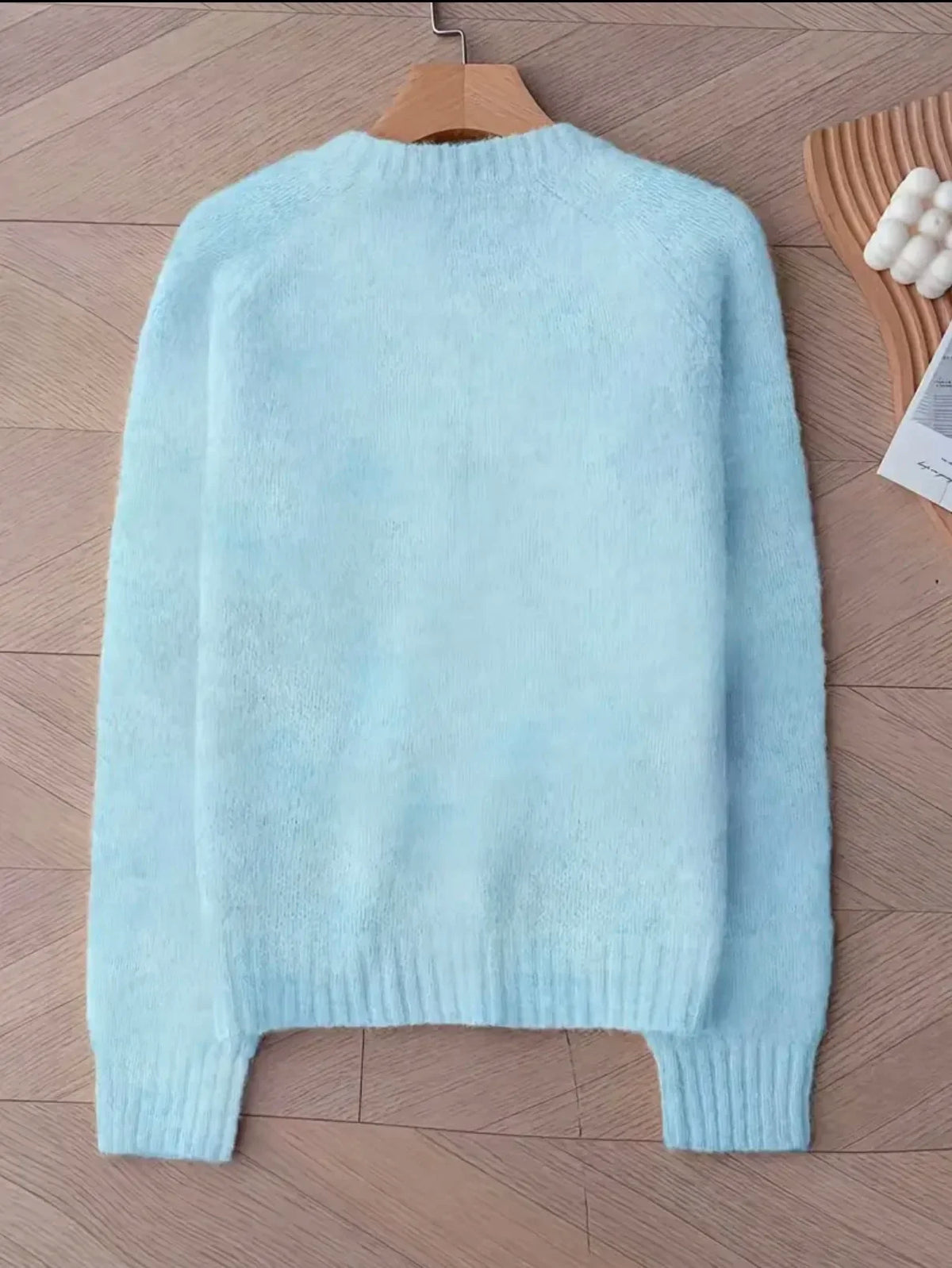 Women Fluffy Mohair Sweater Crew Neck Raglan Long Sleeve Knit Pullover Loose Casual Soft Warm Jumper Autumn Winter Knitwear Tops