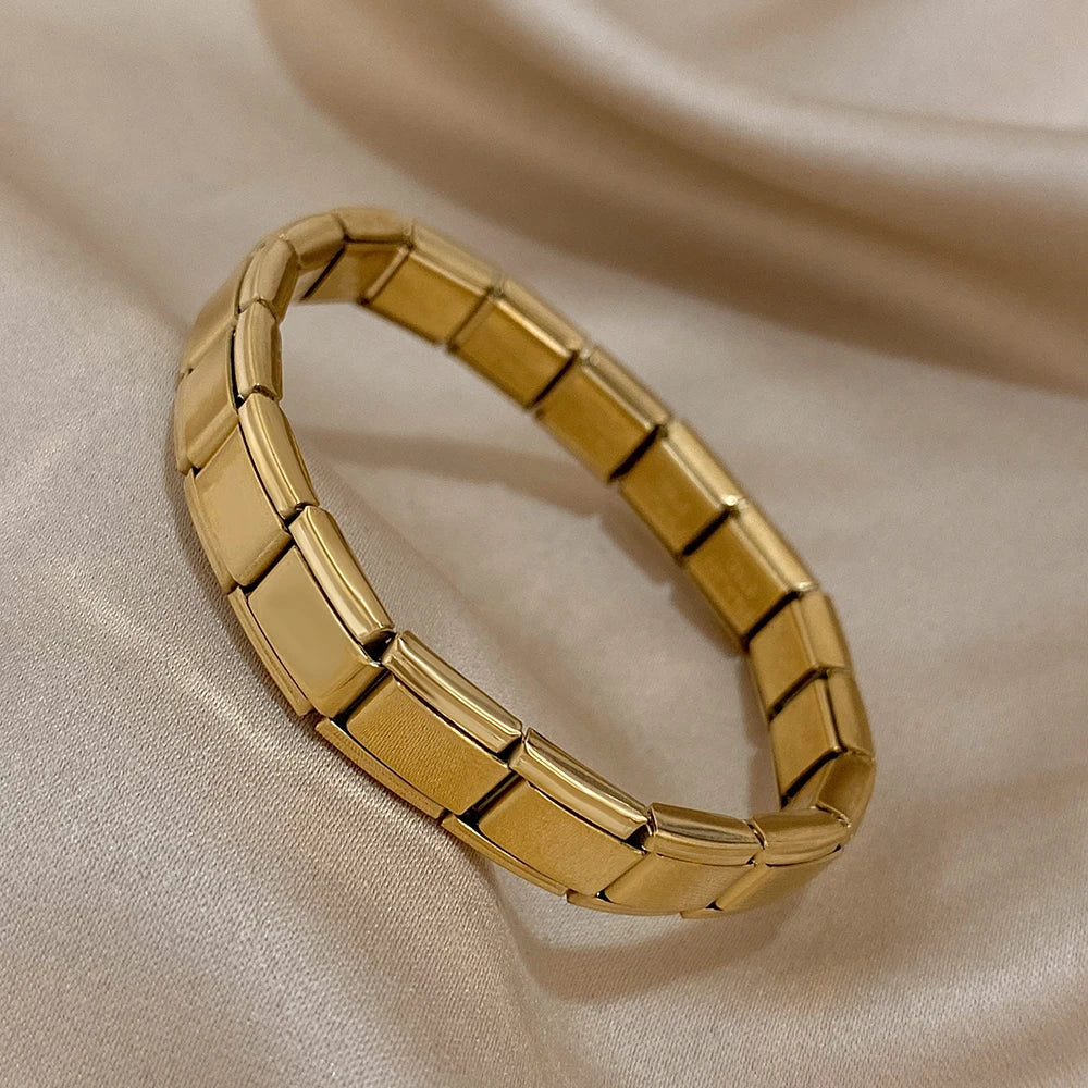FLASHBUY Trendy Chic Gold Color Simple 316L Stainless Steel Bangles Bracelets for Women Charm Zircon Waterproof Jewelry Gift