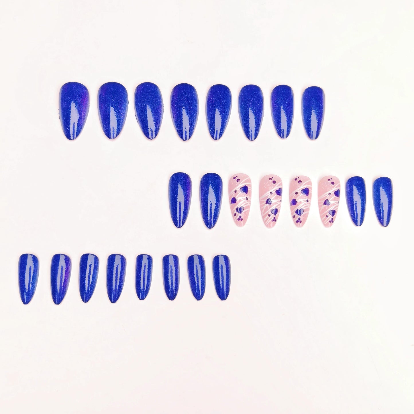 Blue Solid Color Love Cat Eye Polka Dot Manicure Wearable Nails 24 Pieces