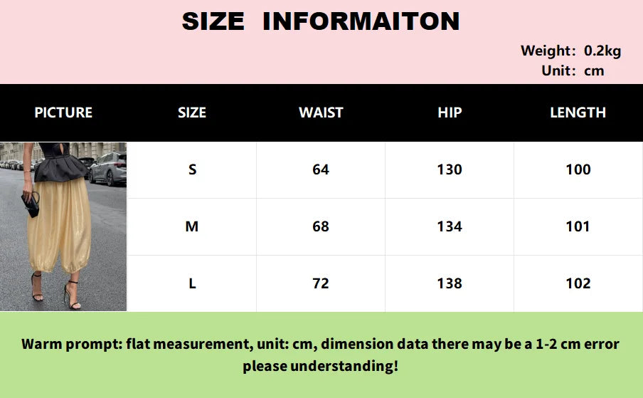 Women's Shiny Satin Solid Loose Fit Lantern Pants Elastic Waist Trousers Casual High Waist Commute Puffy Balloon Streetwear