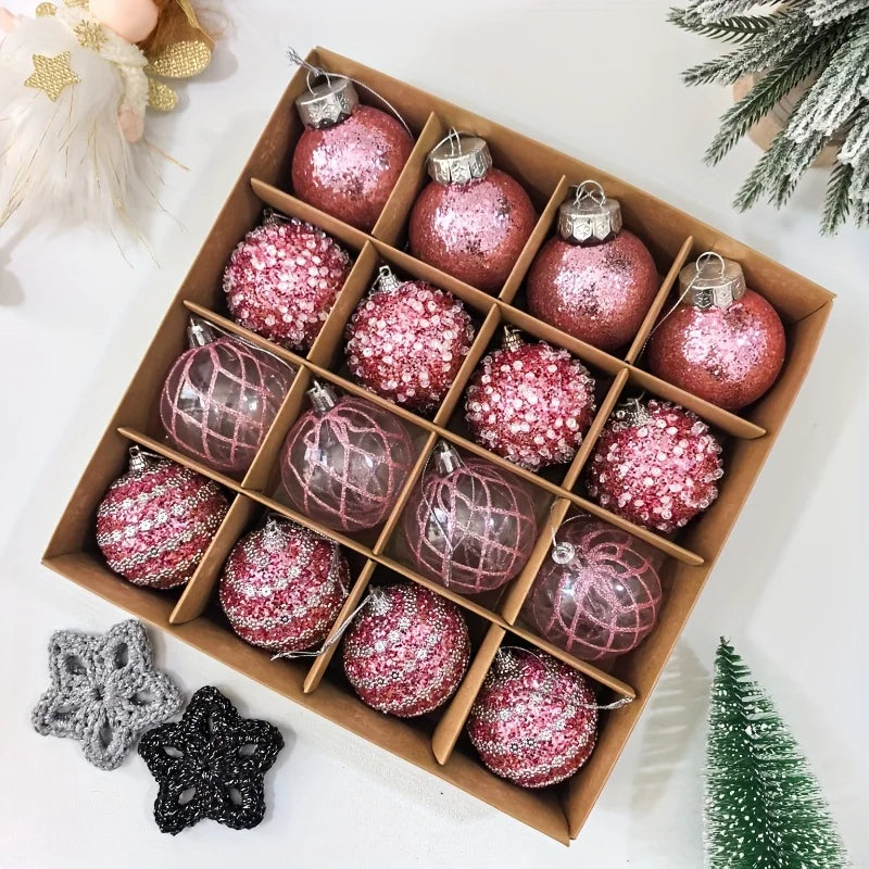12/16pcs Christmas Hanging Balls, 2.36in Hollow Pearl Balls for Xmas Hanging Tree Pendants Home Wedding Party Decor