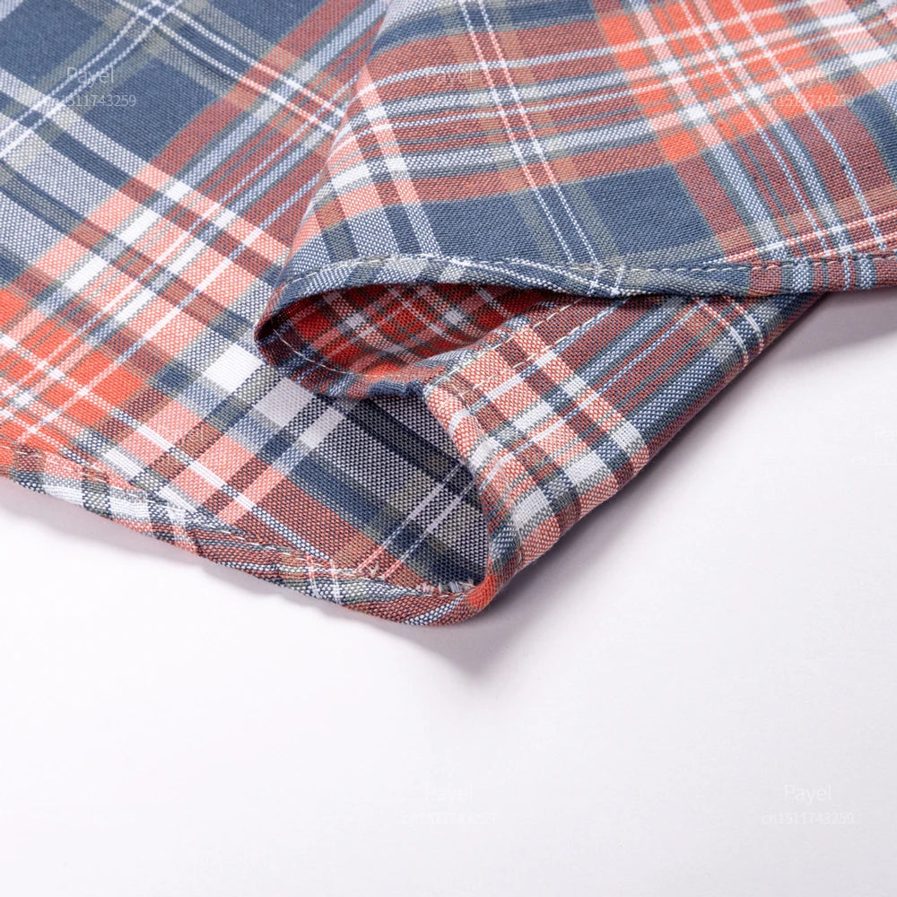 Men's 100% Cotton Contrast Plaid Long Sleeve Oxford Button-Down Shirt with Pocket, Breathable Comfort Regular Fit Casual Wear