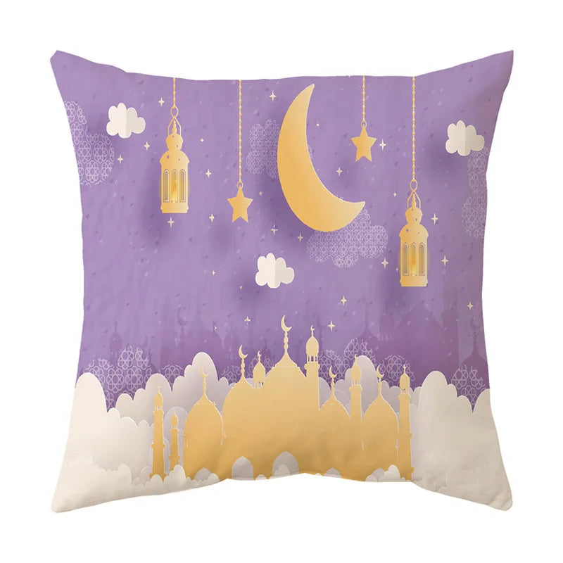 2026 Ramadan Islamic Pillow Cover – Moon & Mosque Design (45×45 cm)