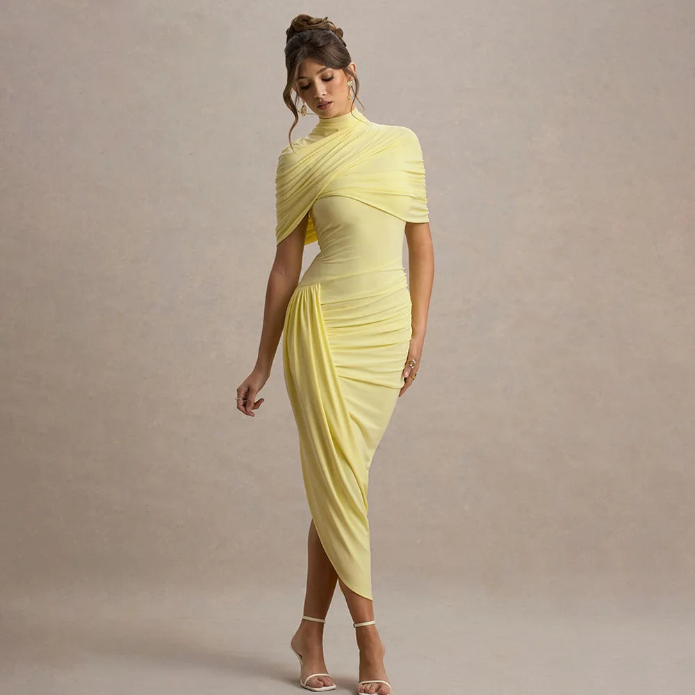 Chic Irregular Pleated Ruched Strapless Dress Women Sleeveless Off Shoulder Slim Short Dresses 2026 New Lady Evening Party Gowns