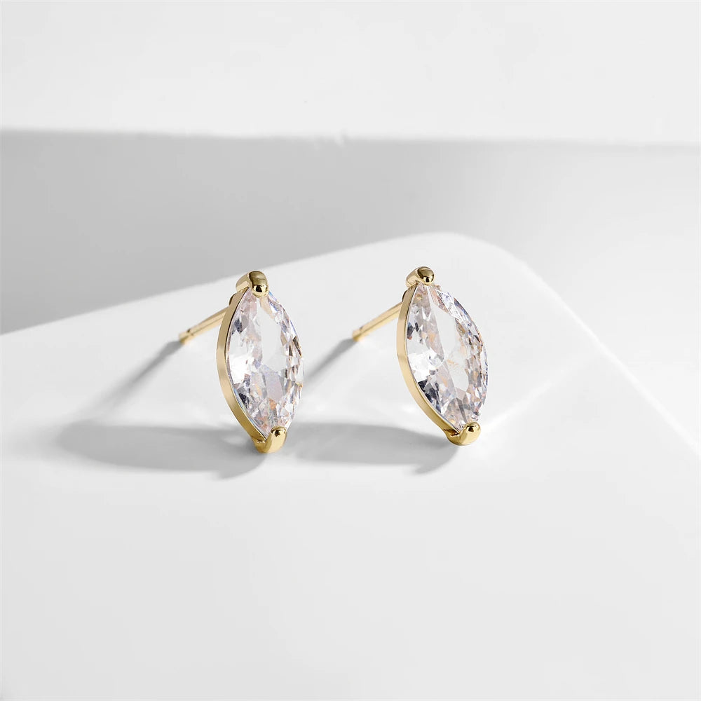 ZAKOL 6pcs/set Sliver Gold Color Shiny Clear Zircon Stud Earrings Water Drop Marquise Round CZ Ear Accessories for Women Girls