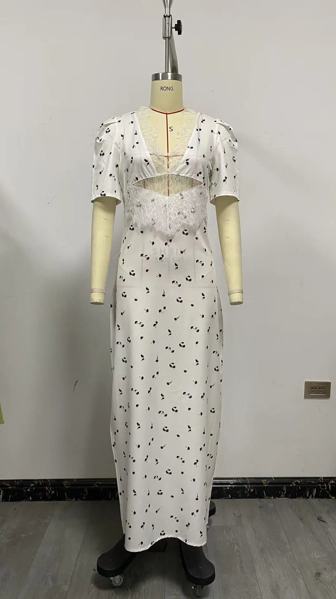 Sexy Polka Dot Dresses For Women Patchwork Lace Maxi Dress Hollow out Deep V Neck Sleeveless Bodycon Elegant Party Dress