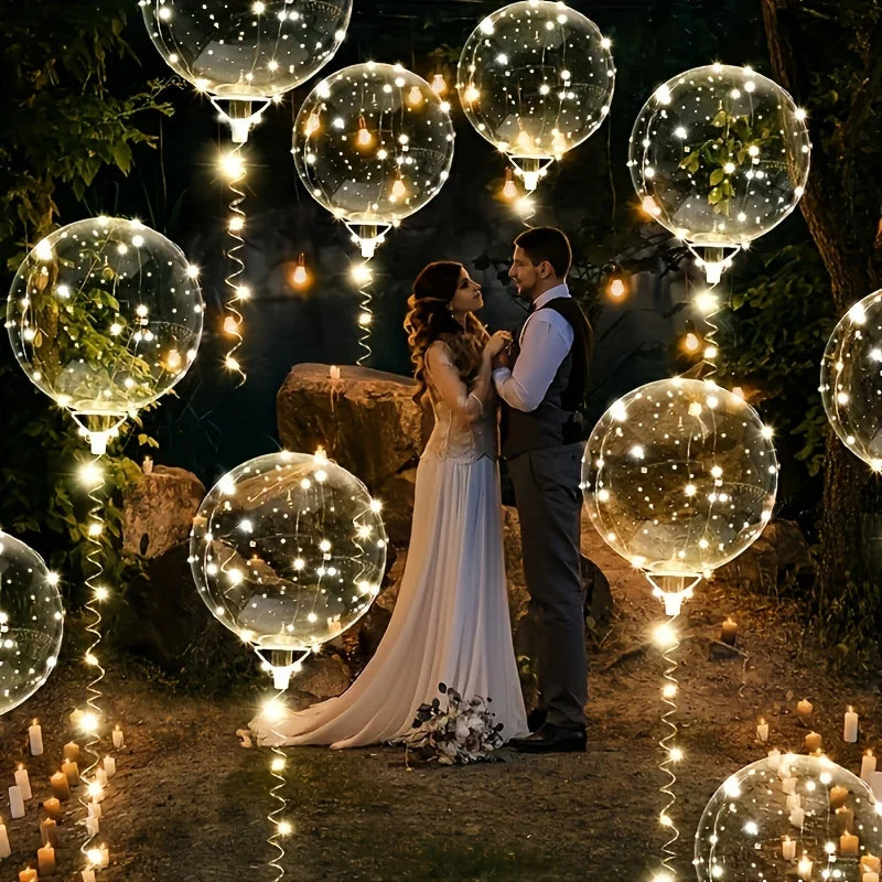 20pcs Set Bobo Balloons with LED Lights,20-Inch Transparent Bobo Balloons,for Parties,Weddings,Christmas,and Outdoor Decorations