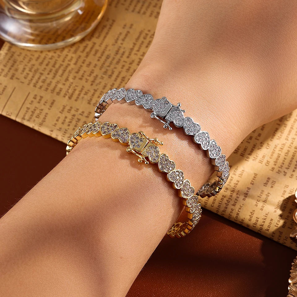 ZAKOL 4/1pcs Fashion Stainless Steel Sackable Bracelets Shiny Heart-shaped Zircon Embellished Bracelet Bangles Charm Jewelry Gif