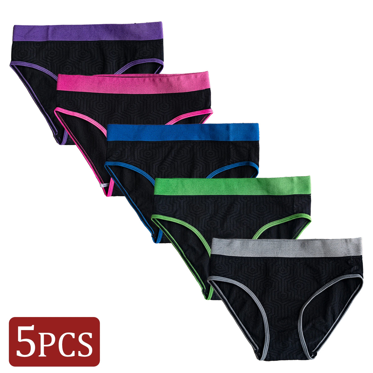 5PCS/Set Sports Women Seamless Underwear Contrast Color Geometric Pattern Panties Breathable Mid Waist Briefs All Seasons Wear