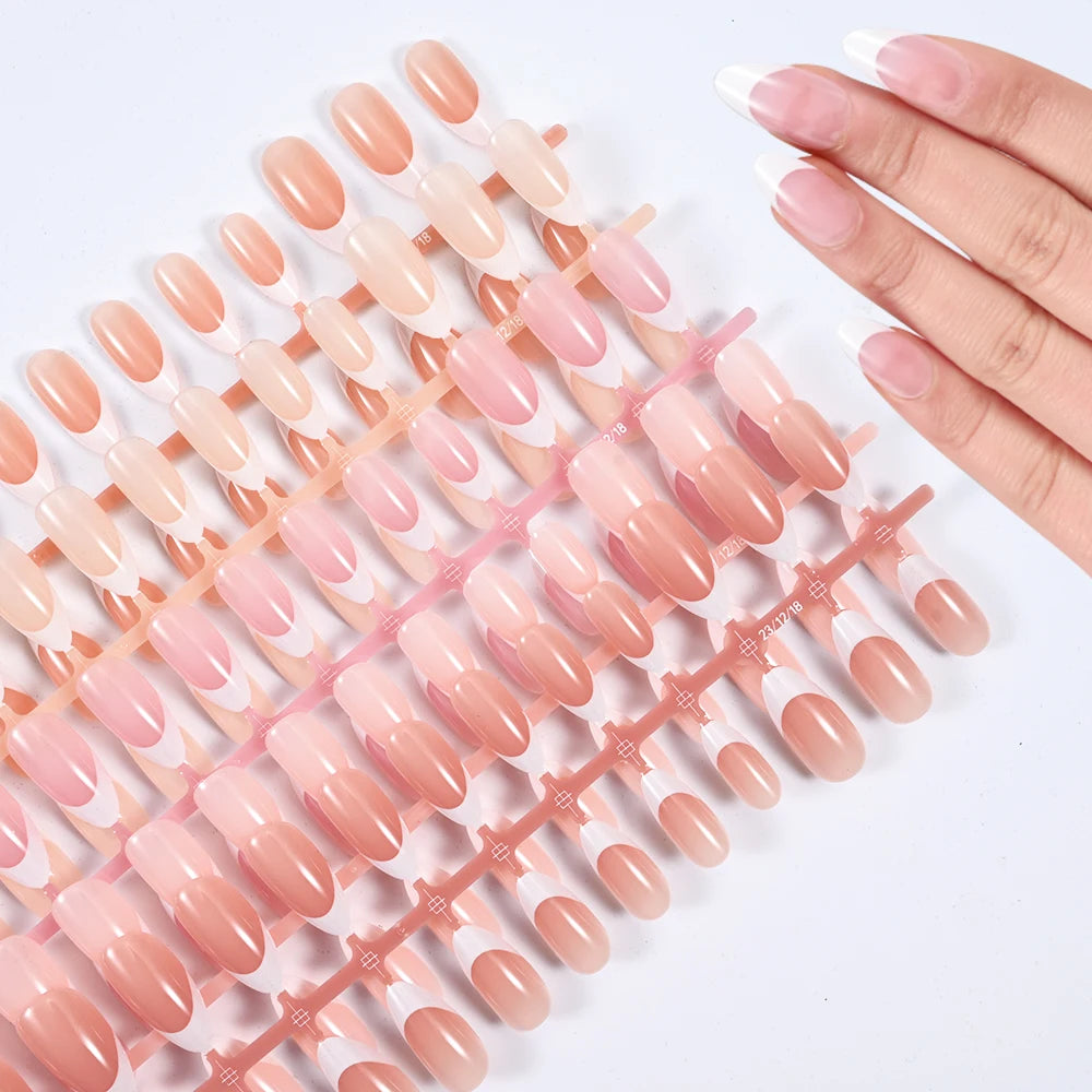 150/120/100Pcs French Almond Press On Nails أظافر لاصقة فرنسية لوزية – 100 / 120 / 150 قطعة