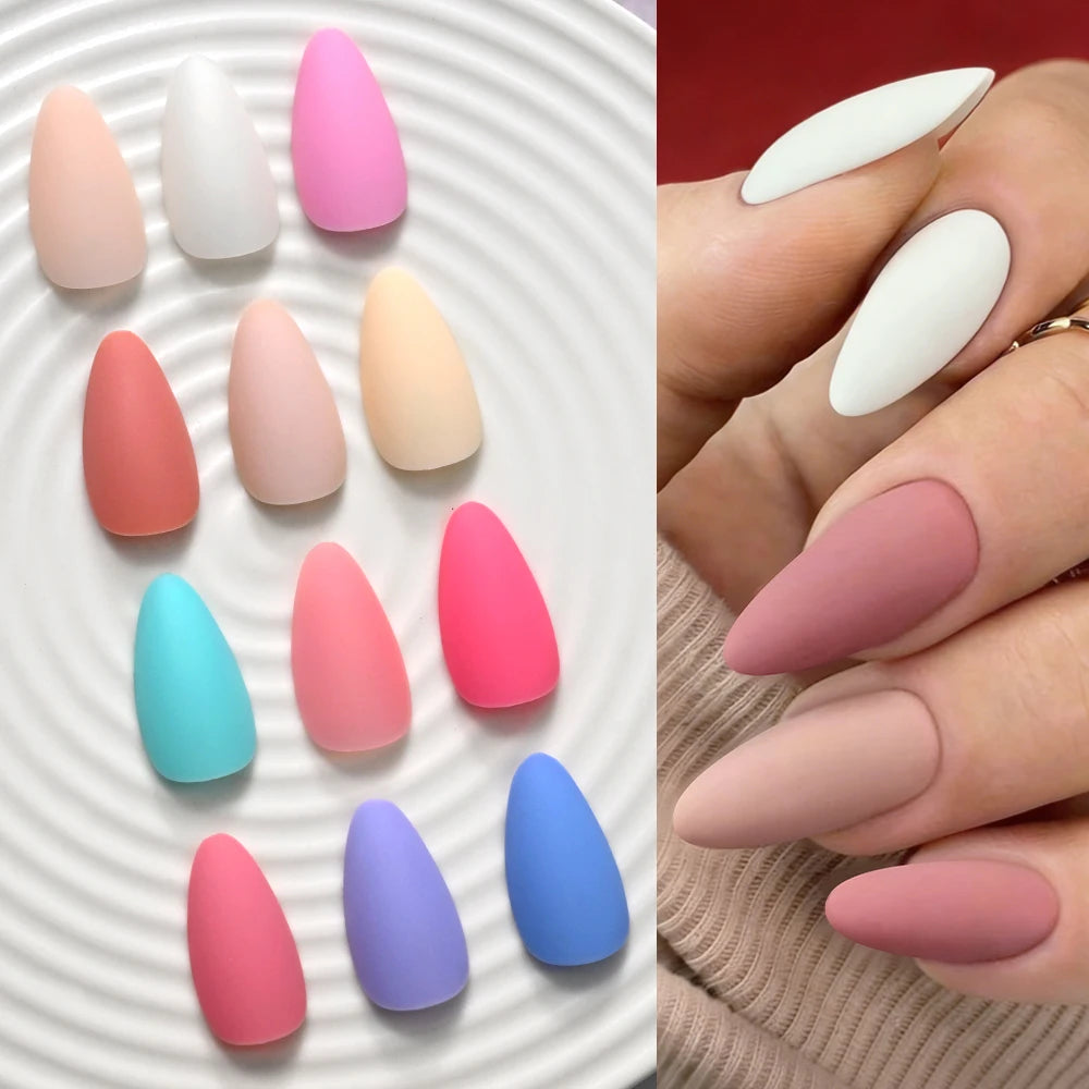 288Pcs Colorful Medium Almond False Nails Stiletto Full Cover Fake Nails Tips Extension Artificial Wearable Press On Nails